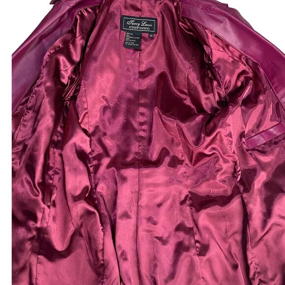 Vintage Leather Jacket Single Breasted Button Down Collared Purple Magenta XS - Picture 10 of 14